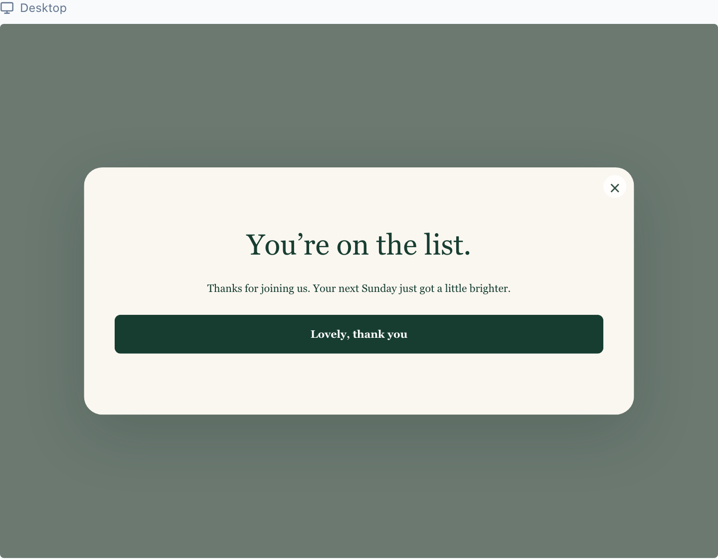 Confirmation screen reached after submitting fictional data through the MOSS preview