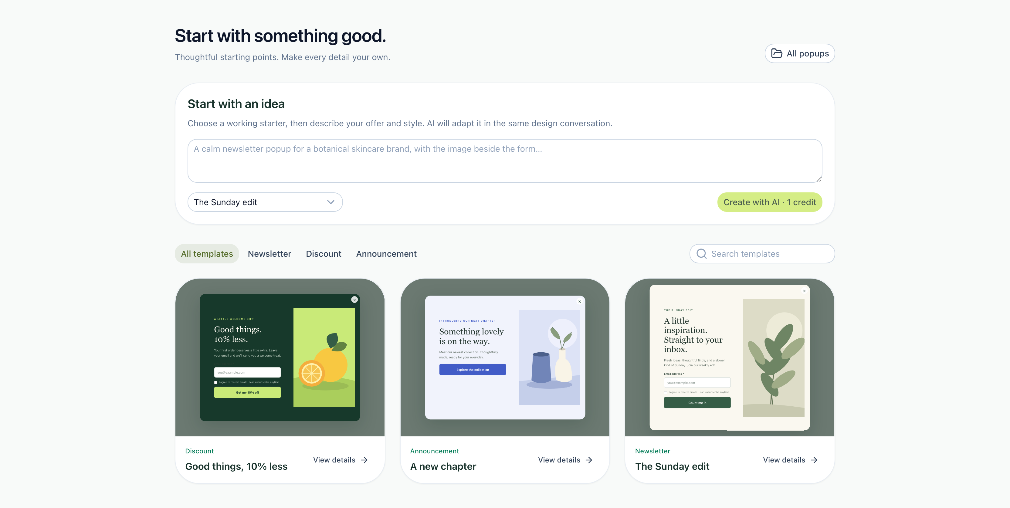 Current Onvocado template library with the prompt starter and three template cards
