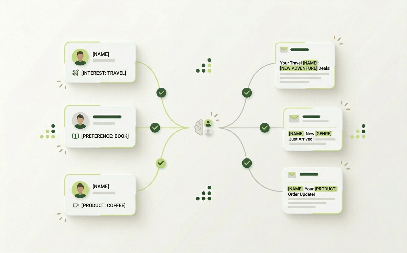 Minimal illustration of personalized email campaigns tailored to different audience segments